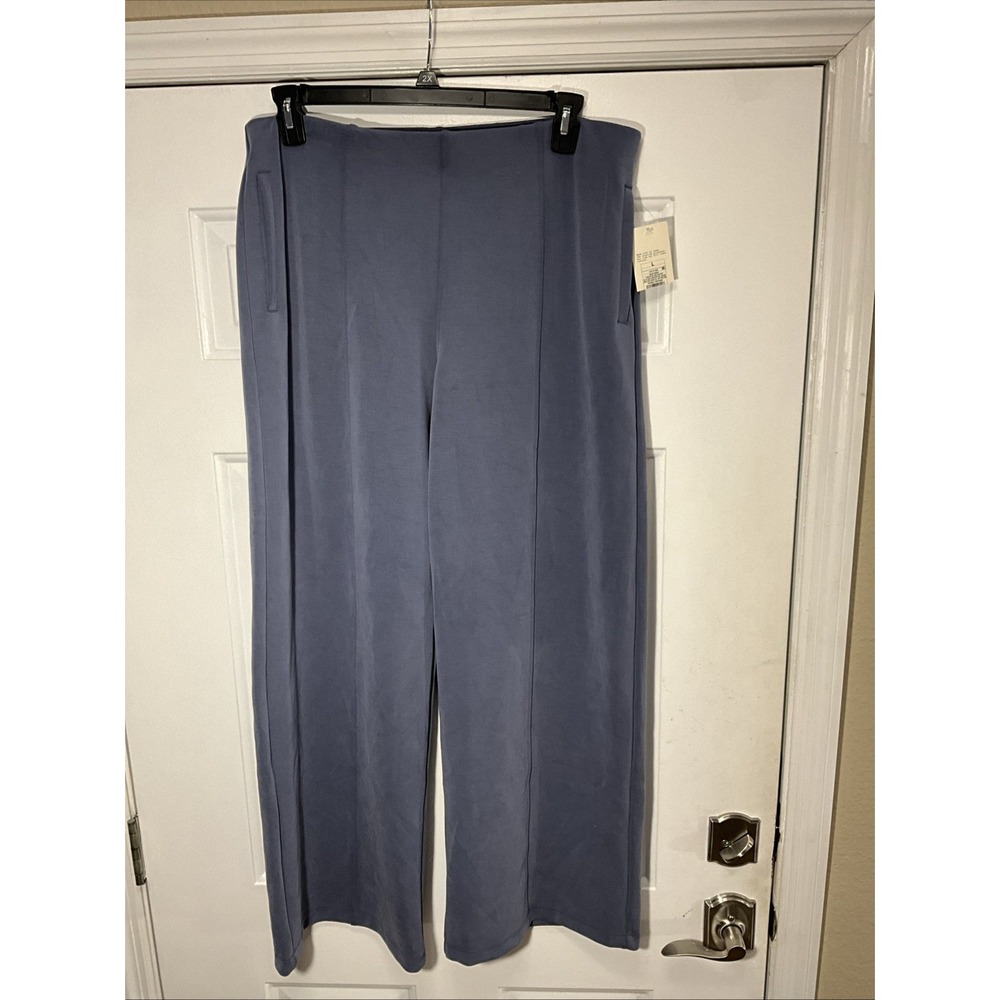 A New Day Stretchy Linen Wide Leg Blue Pull On Pants Women's Large